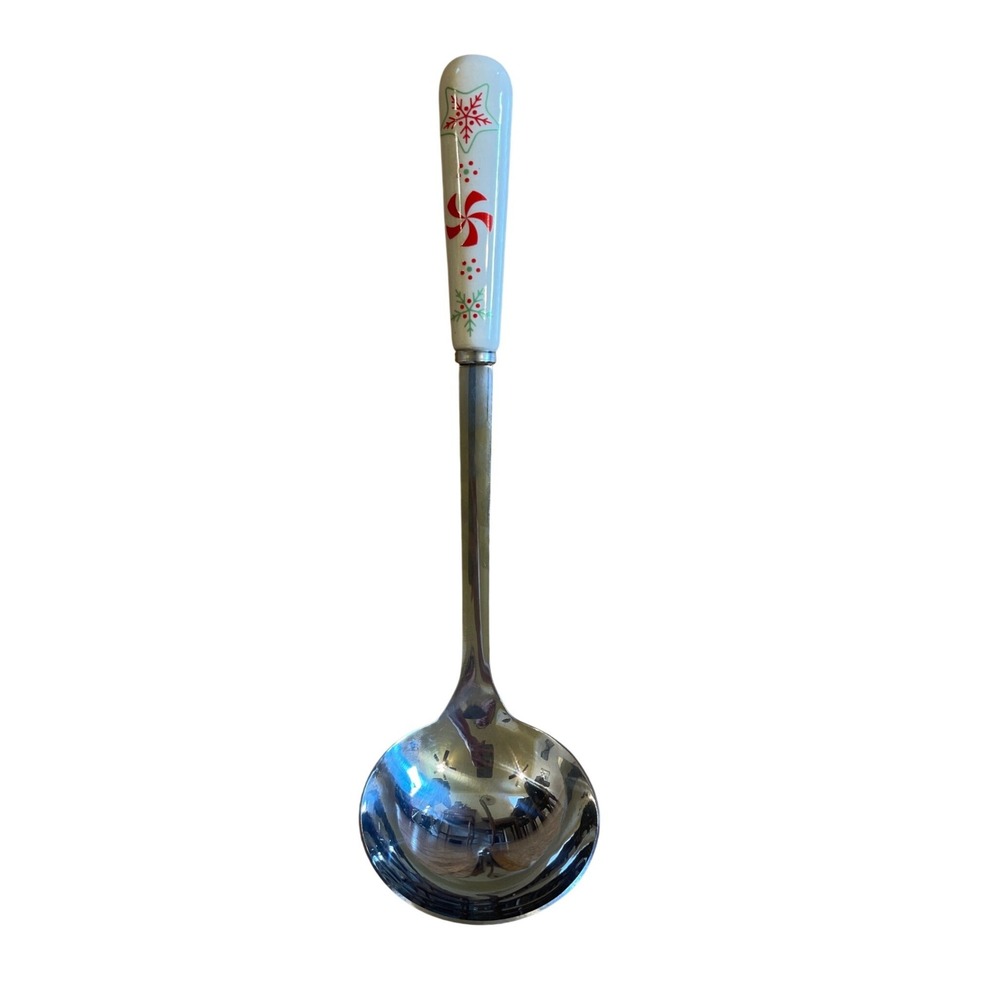 Temp-tations Peppermint Snowflake Ceramic Handle Stainless Soup Ladle Seasonal